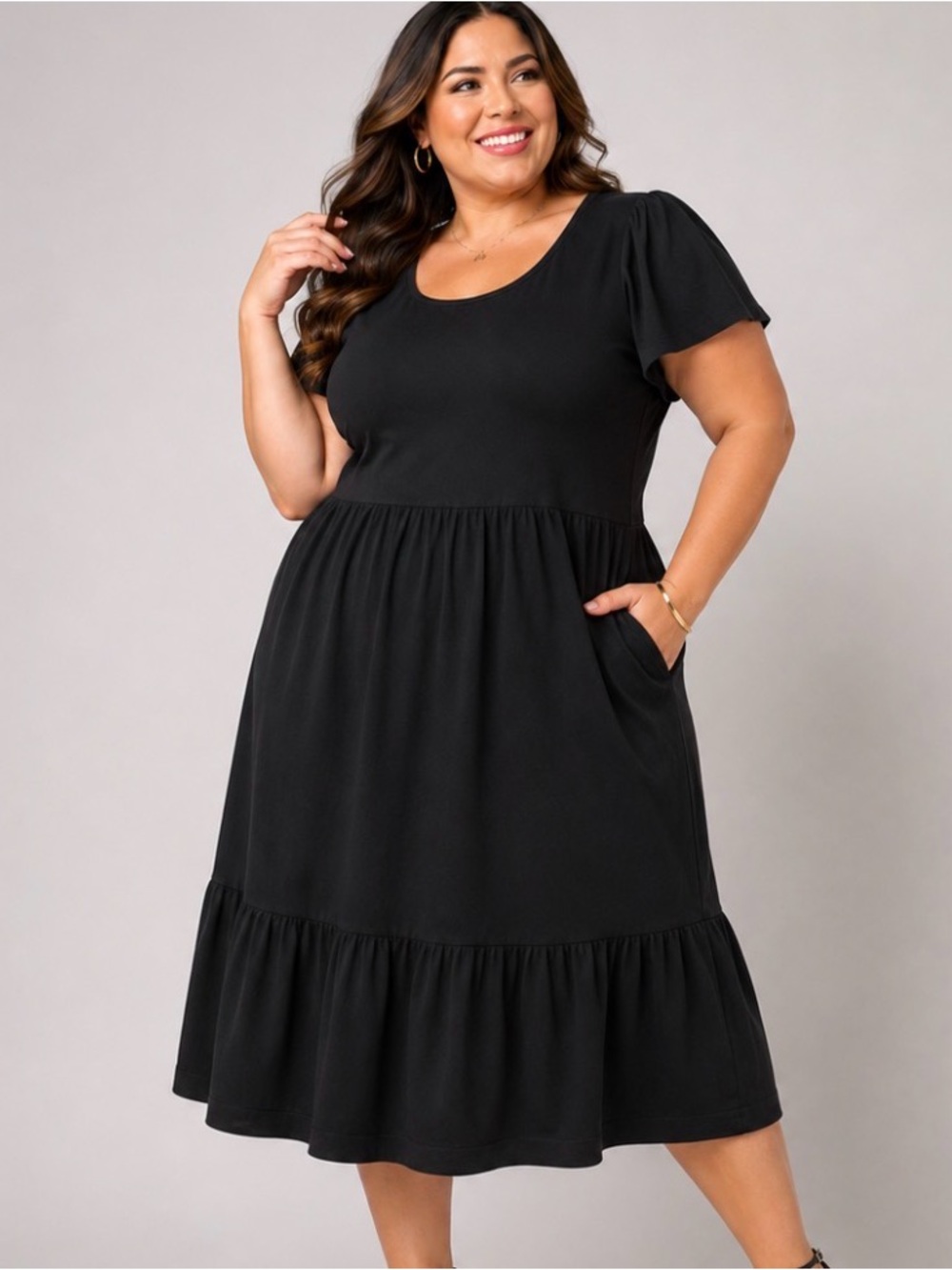 Isaac Mizrahi Live! Petite Flutter Sleeve Tiered Midi Dress 1XP NEW A647885